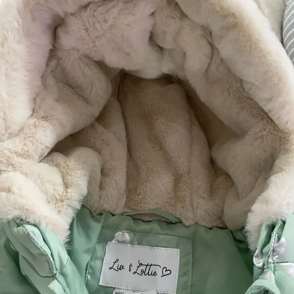 Liv & Lottie Mint Green Polka Dot Hooded Snowsuit with Ears Size 6M
